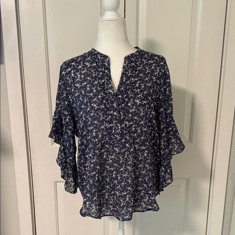 Vince Camuto Navy Floral Blouse
